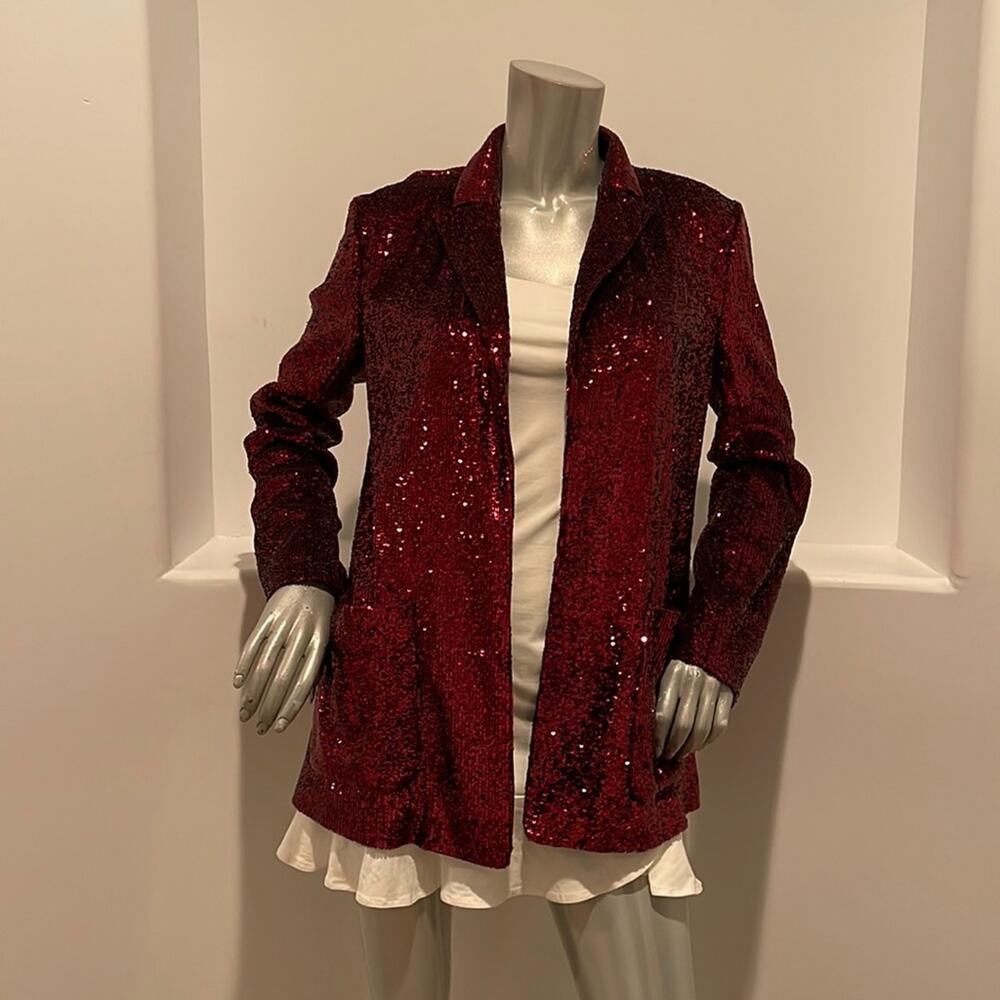 A.L.C. Open Front Sequin Blazer Red - image 2
